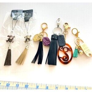 Keychains Bag Charms Lot 6 Monogram Faux Druzy Leather Tassel Crystal Avenue